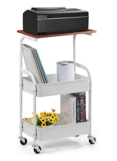 اشتري Printer Stand Mobile Printer Cart with Storage Shelves 3 Tier Printer Table on Wheels Industrial Rolling Printer Holder Wood Machine Stand Rack for Printer Fax Home Utility Organizer في السعودية