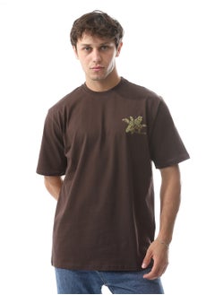 اشتري Men's Casual T-Shirt - Brown Short Sleeve Crew Neck Comfortable في مصر