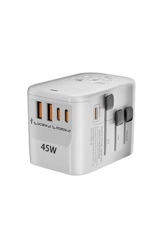 اشتري 45W International Travel Adapter, Universal Travel Power Adapter with 2 USB-A & 3 Type C International Wall Charger, Fast Charger for Phone,Laptops, Worldwide Plug Adapter for USA/UK/EU/AUS, White في السعودية