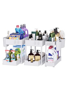 Buy 3 Pack Under Sink Organizer Pull Out Under Sink Storage, 2 Tier Multi-Purpose Sliding Under The Sink Organizer Bathroom Kitchen Sink Organizer Under Cabinet Shelf for Cleaning Supplies -White in UAE