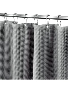 Buy Premium Shower Curtain Thick Fabric Waffle Weave Design 5-Star Hotel Quality, Waterproof Mildew-proof No Smell Washable with 12 Plastic Hooks for Bathroom (180 x 200cm) in UAE