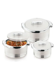 Buy Winsor Omega Thermo Container 3 pcs set 1500 + 2200 + 3300m | Hot Pot Stainless Steel Casserole Set | Insulated Food Warmer Set Perfect for your Dining Table - Silver in UAE