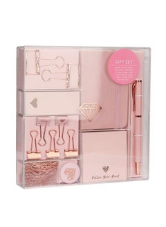 Buy Rose Gold Stationery Kit Gift Set Sticky Note Pad Fountain Pen Mini Notebook Badge Paper Binder Clips Pink Office Supplies Desktop Accessories in Saudi Arabia