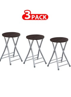 Buy 3 Pack For Folding Stool Round Portable Folding Stool Wood Seat Brown in UAE