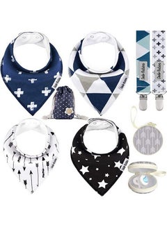 Buy Baby Bandana Drool Bib Set 4Pc Infant Bibs With 2 Pacifier Clips Binky Case Giftready Bag Soft Absorbent Cotton With Polyester Back Adjustable Buttons To Fit 324 Month Old Boys in UAE