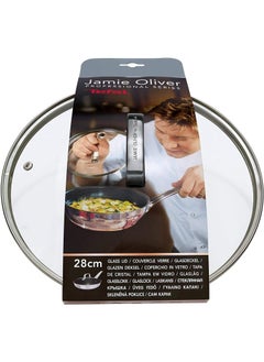 اشتري Tefal Jamie Oliver B89987 Glass Lid, 28cm with Stainless Steel Rim, Steam Outlet Valve, Overflow Protection, Dishwasher Safe, Exclusive Jamie Oliver Engraving on Lid Handle في الامارات