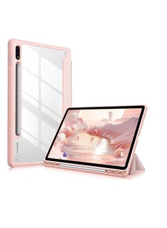 Buy Hybrid Slim Case for Samsung Galaxy Tab S8 ULTRA with S Pen Holder, Shockproof Cover with Clear Transparent Back Shell, Auto Wake/Sleep with screen protector (PINK) in UAE