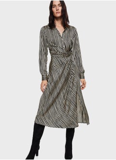 Buy Striped Side Twisted Button Detail Dress in Saudi Arabia