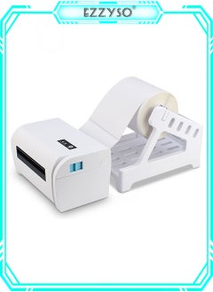 اشتري Thermal Label Printer with Paper Holder, USB Bluetooth Connection, Desktop Shipping Label Printer Courier Sticker Bar Code QR Code Printer, White في السعودية