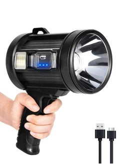 Buy Handheld Flashlight with Solar Charging 1700 Lumens Super Bright LED Spot Lights with 4 Color Options Included and 6 Modes Large Searchlight with COB Light and IPX5 Waterproof for Camping and Hunting in UAE