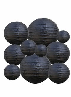 Buy 10Pcs Black Paper Lanterns Decorative, Chinese/Japanese Hanging Round Foldable Lantern, for Birthday, Wedding, Halloween, Bridal Shower, Home Decor, Party (Size of 4”, 6”, 8”, 10”) in Saudi Arabia