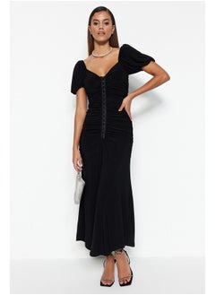 Buy Black Fitted Evening Dress with Knitted Across TPRSS23EL00084. in Egypt