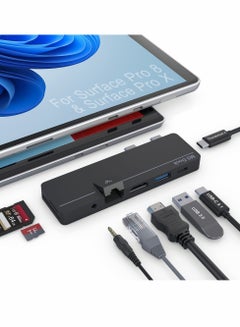 Buy Surface Pro 8 Hub Docking Station with 4K HDMI, USB-C Thunerbolt 4 (Display+Data+PD Charging), USB 3.0, USB C(Data), 100M LAN, Audio, SD+TF Card Slot, Triple Display for Microsoft Surface Pro 8/Pro X in Saudi Arabia