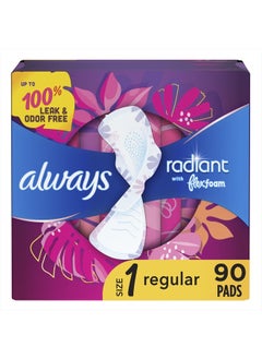 Buy Radiant Feminine Pads For Women, Size 1 Regular Absorbency, With Flexfoam, With Wings, Light Clean Scent, 30 Count x 3 Packs (90 Count Total) in UAE