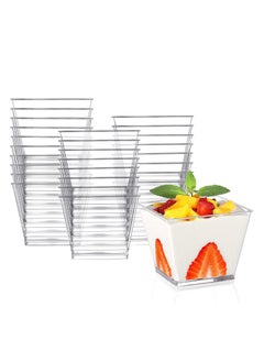 اشتري Plastic Dessert Cups with Lids and Spoons, 50 Pack Small Square Clear Plastic Dessert Tumbler Cups for Desserts Appetizers Puddings Ice Cream Yogurt Candies Mousse 3.8 Oz في الامارات