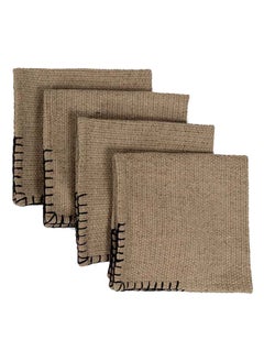 Buy Blanket Stitched Napkin, Brown & Black - Set of 4, 40x40 cm in UAE