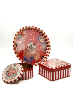 Buy 3 Pcs Set Of Luxurious Hospitality Set of Tray and circle tin and square tin box Decorative Set. in Egypt