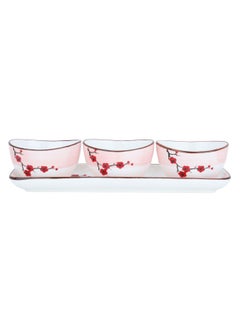 Buy Bowl Set with White Porcelain Tofia Plum Flower Pattern 4 Pcs in Saudi Arabia