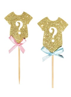 اشتري 30 Pcs Cupcake Toppers with Bowknot Gold Glitter, Baby Shower Cupcake Picks, Gender Reveal Cupcake Topper Decorations for Gender Reveal Baby Shower Kids Birthday Party Supplies في الامارات