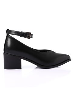 Buy Pointed Toecap Buckle Closure Mid-Heel Pumps - Black in Egypt