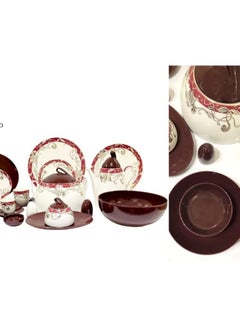 Buy Round Porcelain Dinner Set 66 Pieces Red Fathy Mahmoud TSKH050 in Egypt