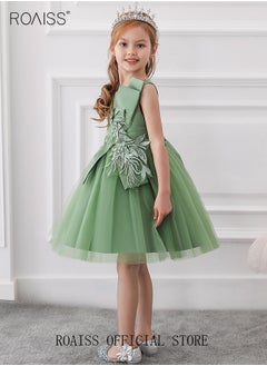 اشتري Girls Party Dress Appliques Mesh Gown Flower Princess Dress Sleeveless Toddler Little Kids Flower Party Wear Wedding Evening Formal Pageant Dance Gown for Birthday Green في الامارات