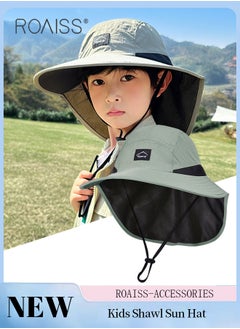 Buy Children's Shawl Sun Hat with Windproof Rope, Summer Sun Beach Anti-ultraviolet Breathable Quick-drying Fisherman Hat Outdoor Accessories in UAE