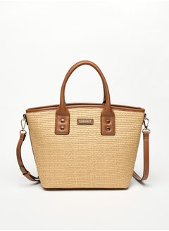 اشتري Women Textured Tote Bag with Detachable Strap and Zip Closure في الامارات