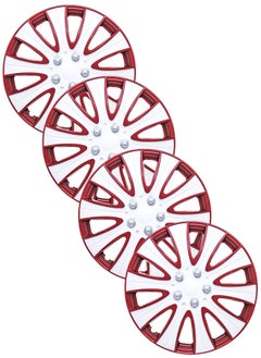 اشتري EMTC Taiwan Wheel Cover Pack of 4 | 15" Inch | EM-3140 Red White Universal Nested Style في الامارات