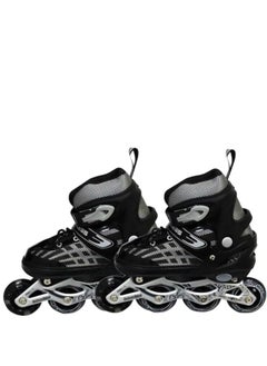 اشتري Inline Adjustable Skates Medium Size 34 EUR (UK 1.5) - 38 EUR (UK 5) for 6 to 12 Years | Black | Aluminium Chassis and 70 mm  Wheels | Front Wheel Flash, Skating Shoes في الامارات