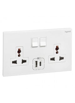 Buy Universal Switch Socket 2Gang + USB A-Type + C-Type Galion White in UAE