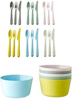 اشتري Ikea Plastic Cutlery Set and 6 Bowls, Mixed and Assorted - 18 Pieces في مصر