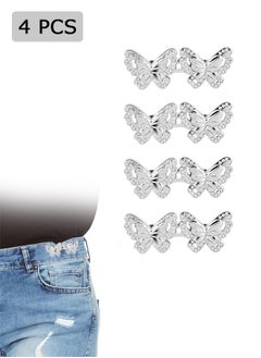 Buy 4 Pcs Butterfly No-Sew Jeans Waist Button, Adjustable Jean Button Pin, Detachable Waist Body Fit Tighten Buckles Fastening Tools (Silver) in UAE