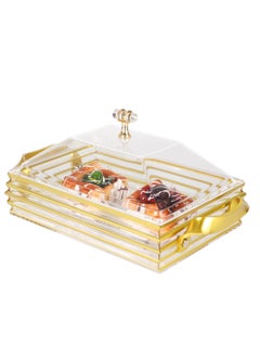 اشتري Serving Tray With Cover - Acrylic Spill Proof Rectangular Countertop Decorative Tray With Handle For Serving Appetizer, Breakfast, Candy, Sweets, Fruit, Bread tray (32×17×15 CM) في الامارات