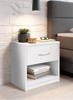 Buy Bedside Table with smooth-running drawer White in UAE