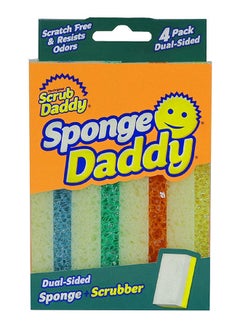 Buy Set Of 4 Sponge Daddy Dual Side Scrubber plus Sponge Assorted in UAE