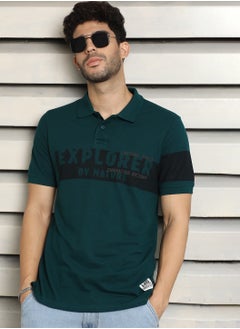 Buy Regular Fit Teal Polo T-Shirt for Men, Color Block Design in UAE