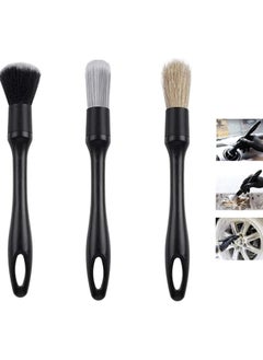 Buy Car Detail Brush Microfiber Long Handle Detail Brush Set for Cleaning Wheels, Interior, Exterior, Leather, Vent Sign Dashboard 3 Pack in UAE