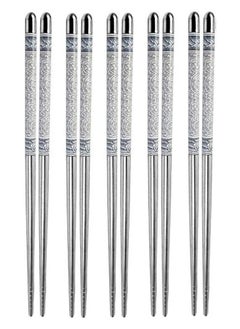 Buy 5 Pairs of Stainless Steel Round Chopsticks, Silver in UAE