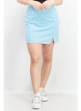 Buy Women Gingham Mini Skirt, Blue in UAE