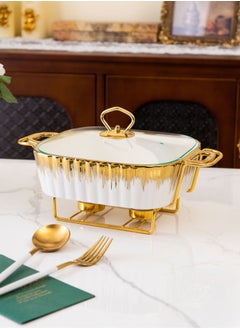 Buy Large Luxurious Gold-Trimmed Porcelain Casserole Dish - 15 Inch (2.3L) in UAE