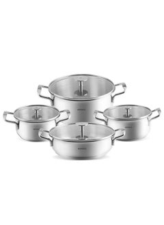 Buy 8 Piece Stainless Steel Cookware Set Content: Saucepan (16 cm) (1.6 Liters) Deep Pot (18 cm) (2 Liters) Deep Pot (22 cm) (3.8 Liters) Deep Pot (24 cm) (3 Liters) in Egypt