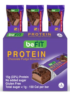 Buy beFIT Protein Cake Bar Chocolate Fudge Brownie 15g(33%) Protein and Total Sugar <1g Box of 3 Bars in UAE