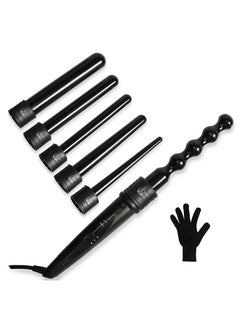 Buy 6 in 1 Hair Curling Iron Wand Set With Adjustable Temperature Ceramic Barrels and Heat Protective Glove in UAE