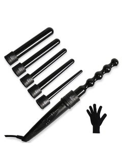 Buy 6 in 1 Hair Curling Iron Wand Set With Adjustable Temperature Ceramic Barrels and Heat Protective Glove in UAE