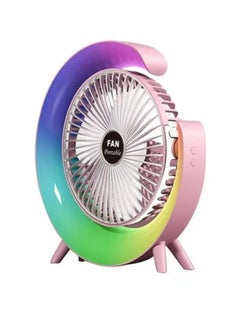 اشتري Portable Table Fan Led Decorative G Table Lamp Small Fan Mute USB Charging Colorful Fan Mini Desktop Fan Air Circulation 3 Wind Speed 5 Speed Lights Modes Powerful Battery Backup 1800mA Pink في الامارات