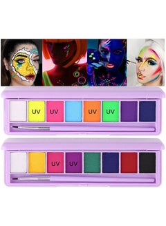 Buy 2 Pack Glow UV Blacklight Face Paint Bright Colors Neon Fluorescent Body Painting Palette Water Activated Eyeliner Water Based Makeup Glow In The Dark Washable for Kids Adult Body Paint in Saudi Arabia