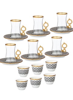 Buy A Set Of Turkish Glass Tea Cups With Saucers And Saudi Coffee, Made Of Porcelain With A Golden Line in Saudi Arabia