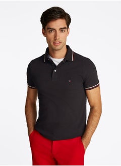 Buy Men's Tipped Slim Polo Shirt - Cotton, Black in UAE