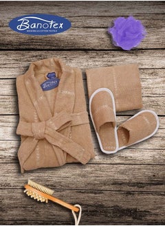 Buy Bath robe set made of 100% fabric, consisting of 4 pieces, 1 women's robe, 1 slipper, and a towel 50 * 100 in Saudi Arabia